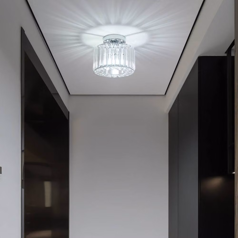 Goeco Modern Round Crystal Ceiling Light in Silver with E27 Fitting, Diameter: 22 cm – 3