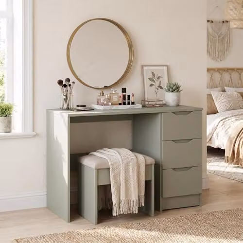 FWStyle Luno Sage Green 3 Drawer Dressing Table, W/D/H: 99 x 40 x 72 cm – 1