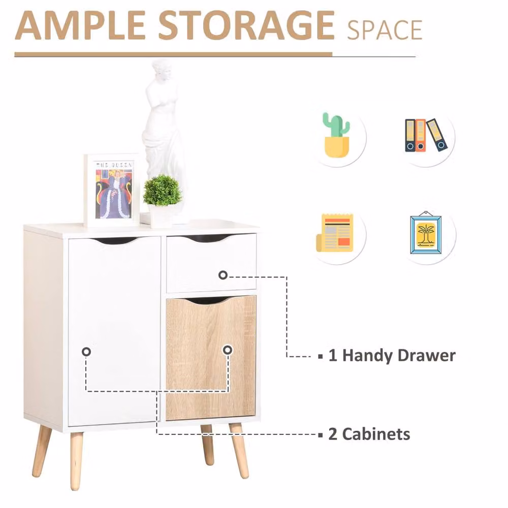 Wyld Haus Roke Levi Sideboard with 1 Drawer and 2 Doors in Brown and White MDF with Wooden Legs – 3