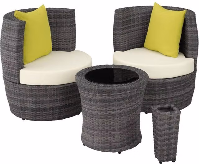 tectake Nizza Grey Aluminum Rattan Seating Set with Upholstered Cushions