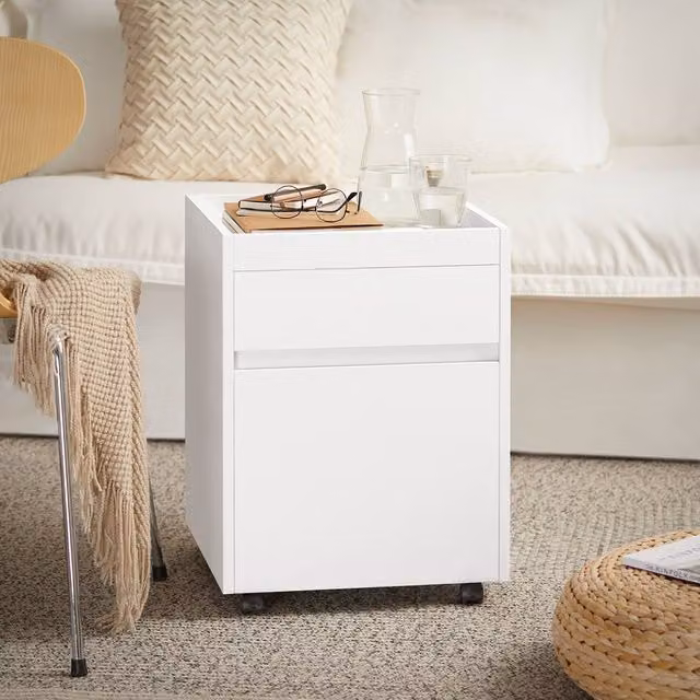 SoBuy Mobile Office Storage Cabinet with Lockable Drawers and Castors in White – 1