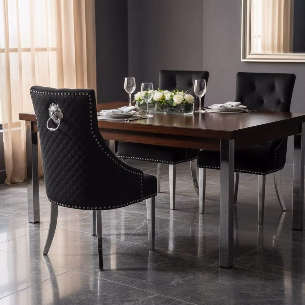 Stratus Interiors Bentley Velvet Lion Knocker Dining Chair in Black, W/D/H: 56 x 72 x 103 cm – 2