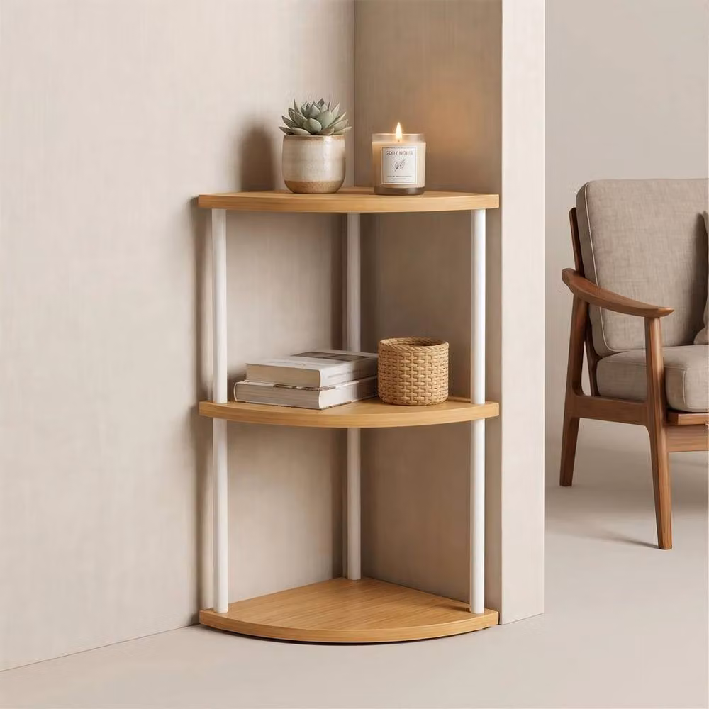 EONLION 3 Tier Vertical Wooden Corner Shelf Rack in Brown, Height: 100 cm – 2