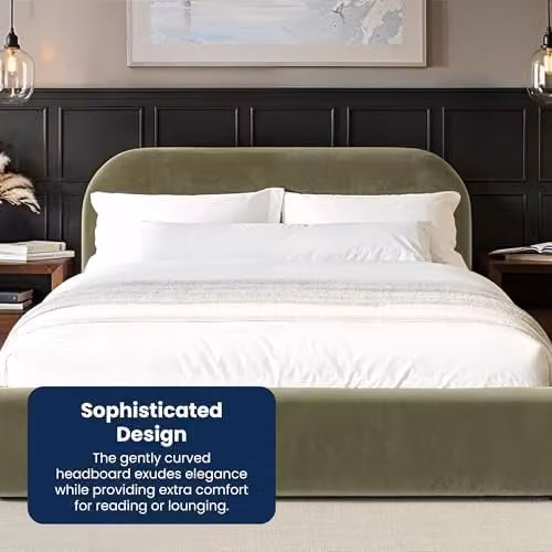 Flair Furnishings Alba Ottoman Bed, King Size Upholstered Bed Frame with Storage and Curved Headboard, Green Velvet, H 221 cm x W 180 cm x D 200 cm – 5