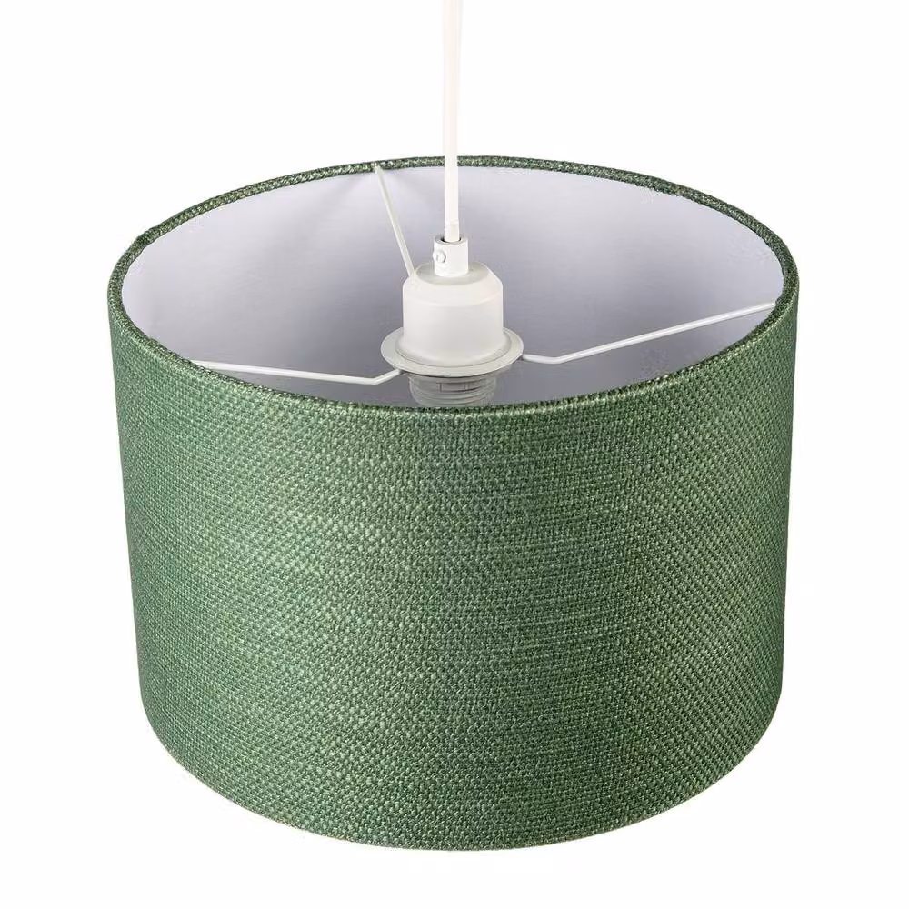 Happy Homewares Green and White Textured Fabric Round Pendant Lighting Shade with Diffuser and Reducer Ring – 2
