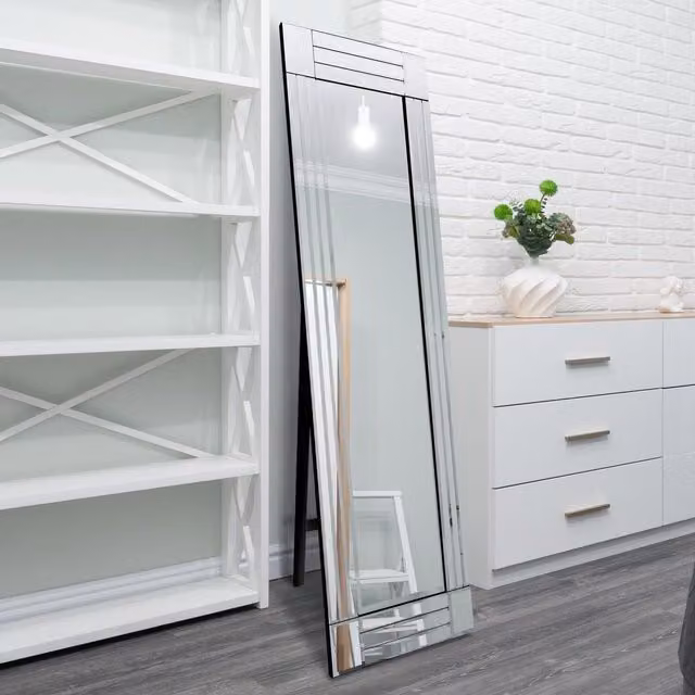 MirrorOutlet Bevelled Square Corner Cheval Free Standing Mirror, Clear, H 150 cm x W 40 cm