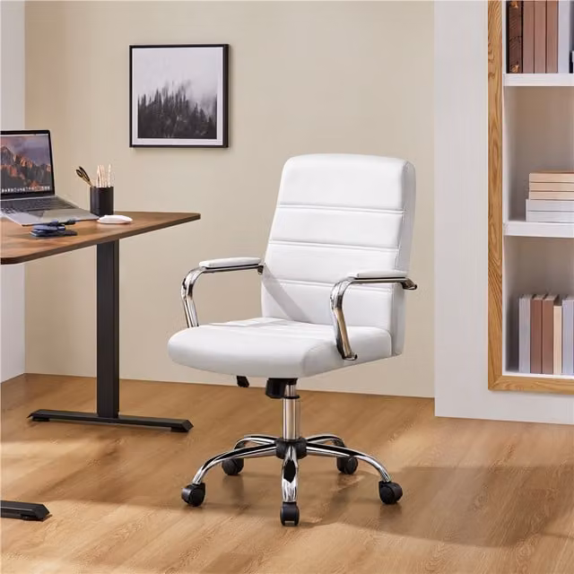 Yaheetech Modern White Synthetic Leather Swivel Task Chair for Home Office