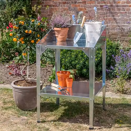 Lacewing Primrose 2 Tier Silver Steel Greenhouse Workstation and Potting Table, W/D/H: 100 x 60 x 60 cm