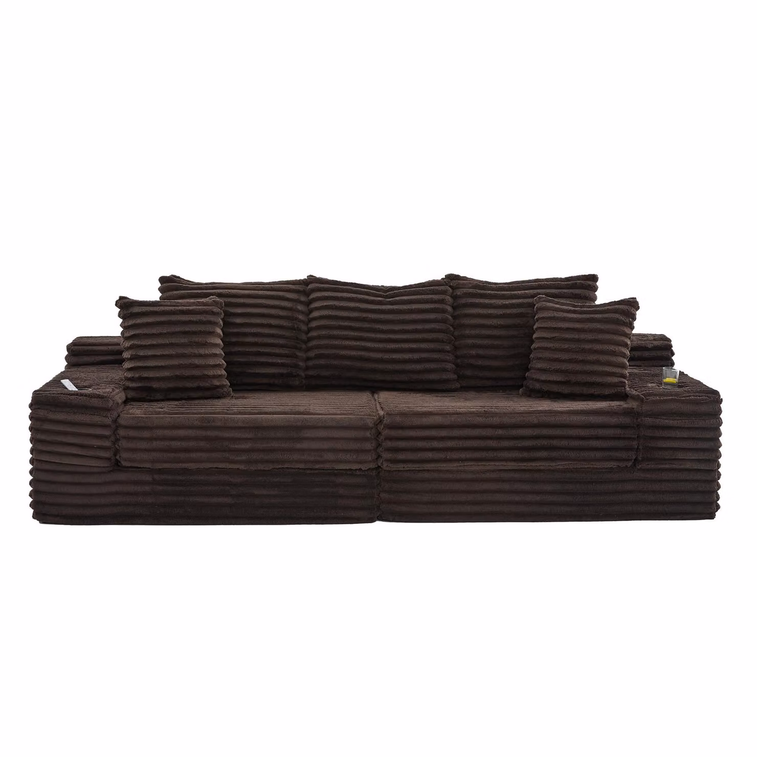 Aosom UK Brown Corduroy Convertible Sofa Bed with High Backrest, Extra Pillow and Dual Side Pockets, W/D/H: 107.5 x 38.5 x 34 cm – 2