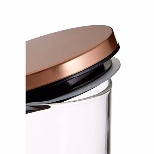 Orsina Transparent Glass Storage Jar with Gold Lid and Airtight Seal, 700ml – 2