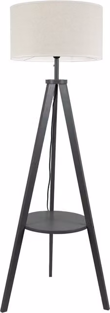 ValueLights Morrigan Wood Tripod Floor Lamp with Fabric Shade and Bulb in Grey and White