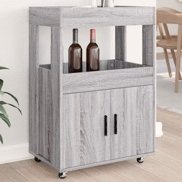 Berkfield Home Modern Bar Cart in Grey Sonoma, W/D/H: 60 x 39.5 x 89 cm