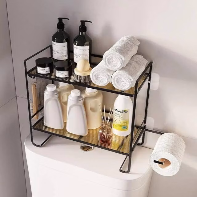 VOGREX 2-Tier Black Metal Freestanding Bathroom Storage Organizer – 1