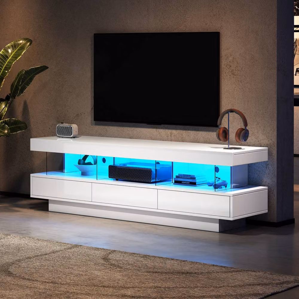 Merax Modern High Gloss LED TV Unit in White, W/D/H: 160 x 50.5 x 38 cm – 2