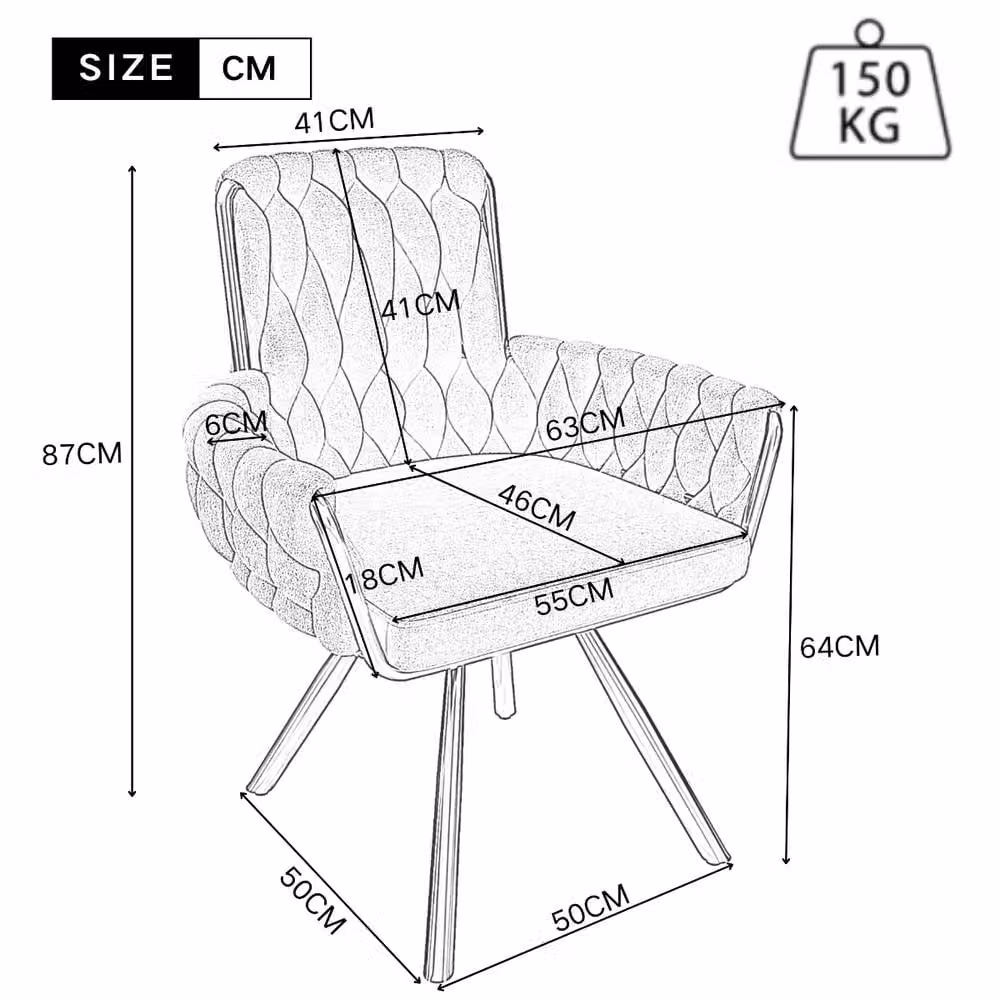 Rolipo Beige Velvet Swivel Dining Chair with Armrests and Metal Legs – 2