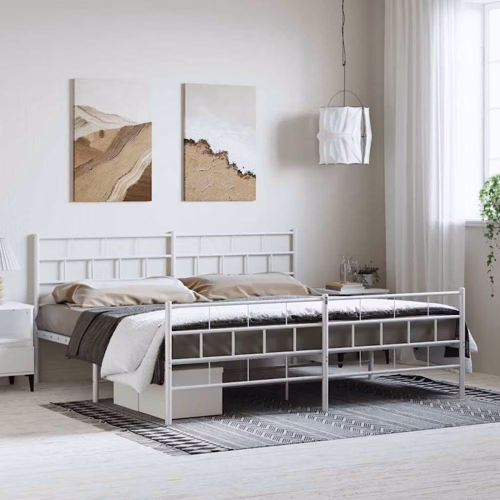 Berkfield Home Metal Bed Frame with Headboard and Footboard in White W/D/H: 187 x 90 x 187 cm – 2