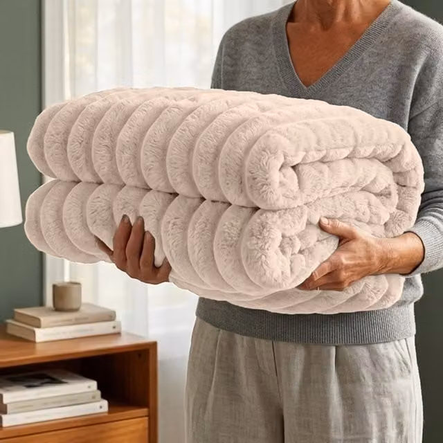 Casabella Polyester Fleece Blanket in Beige and Yellow