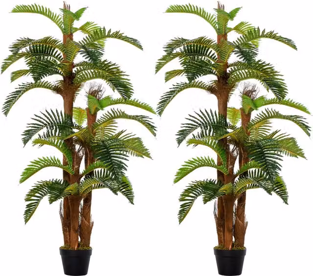 Outsunny Set of 2 Artificial Tropical Palm Trees in Pots, Green, Height: 150 cm – 1