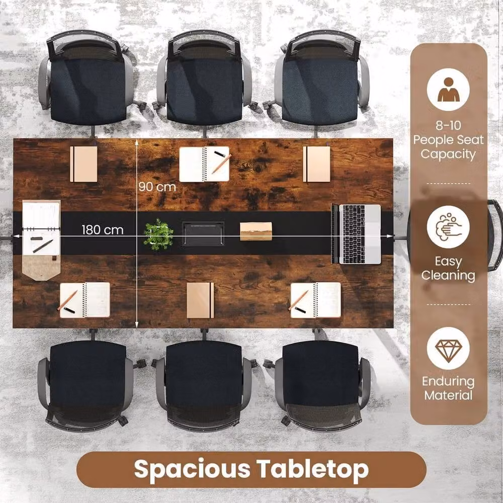 Kelvenix Rectangular Conference Room Table in Brown with Grommet and Metal Legs – 3