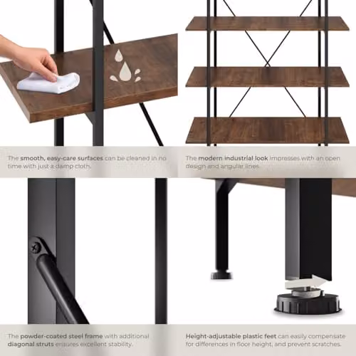 tectake Glasgow Ladder Shelf with 5 Adjustable Shelves in Brown – 5