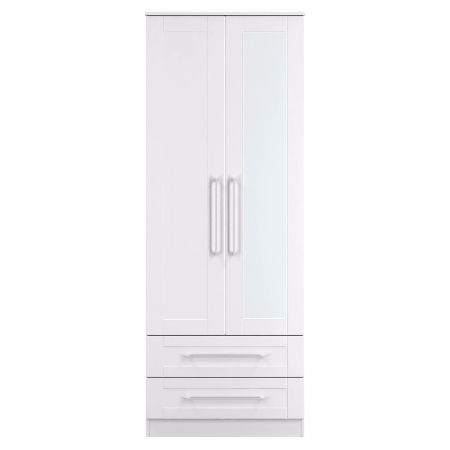 2 U Ripon Ready Assembled Tall 2 Door Mirrored Wardrobe with 2 Drawers in White – 2