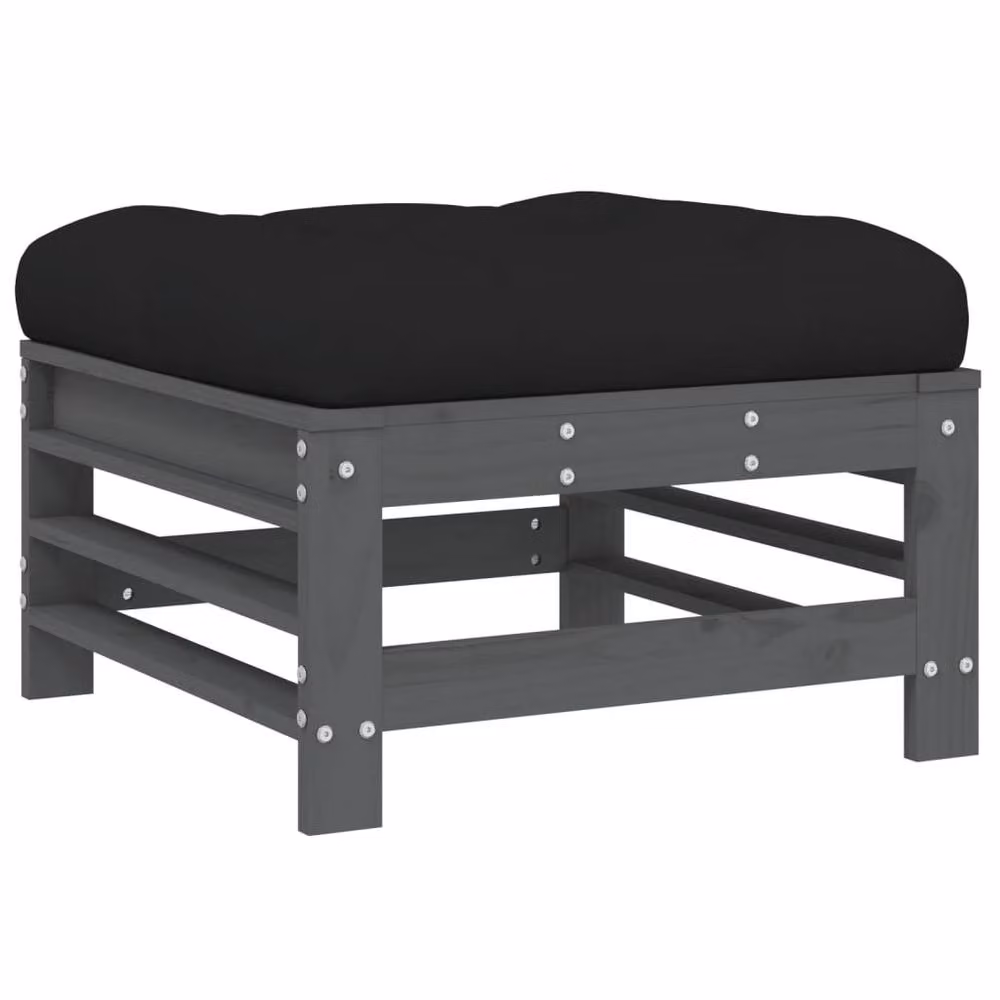 Berkfield Home Beautiful Garden Footstool with Cushion in Grey Solid Pine Wood W/D/H: 57.5 x 30.0 x 30.0 cm – 3