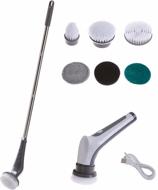 Livingandhome Retractable Electric Cleaning Brush with Extension Pole, Grey