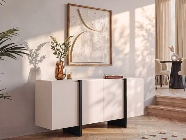 LUVONIA Modern MDF Sideboard with 4 Doors in Beige and Black, W/D/H: 180 x 45 x 81 cm – 1