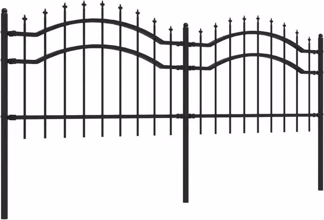 Berkfield Home Spear Top Garden Fence, Black Powder-coated Steel, Height: 115 cm