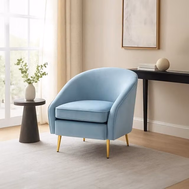 Orsina Blue Velvet Tub Armchair with Gold Metal Frame – 1