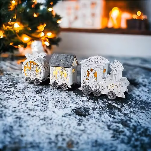 Xmas Haus Festive Light Up LED Wood Christmas Train in White and Brown, W/D/H: 45.5 x 12.8 x 45.5 cm – 3