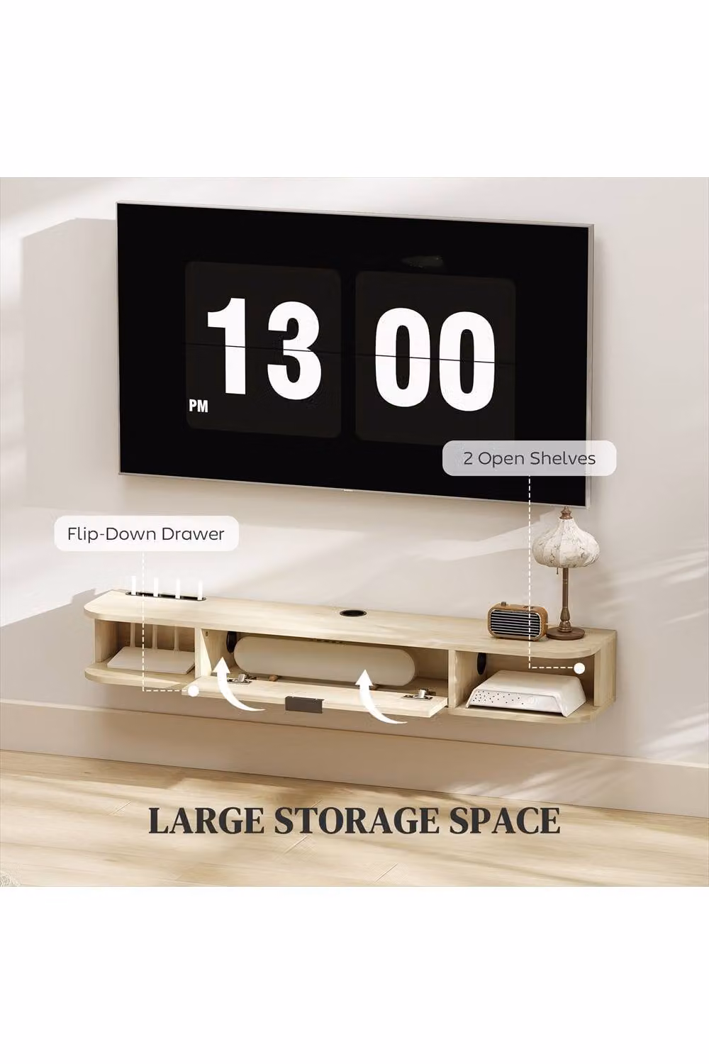 ERGOVEXA Modern Wall Mounted Floating TV Unit in Wood, W: 120 cm, D: 24 cm, H: 16 cm – 2