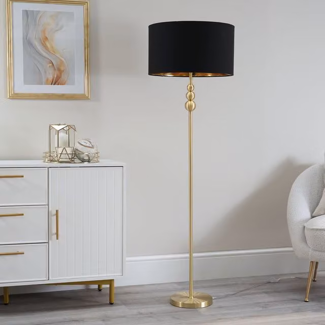 Marissa Gold Stacked Floor Lamp with Metallic Shade in Black and Gold/Brass