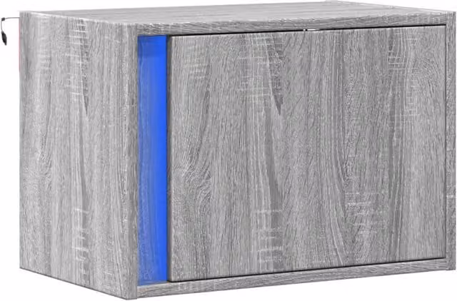 Berkfield Home Wall-mounted Bedside Cabinet with Integrated LED Lights in Grey Sonoma