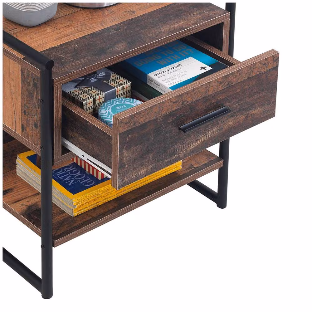 Timber Art Design Abbey Bedside Cabinet in Rustic Brown with 1 Drawer – 5
