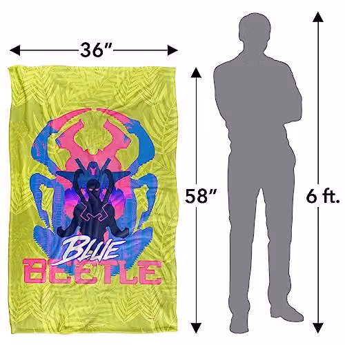 Warner Bros. Blue Beetle 2023 Beetle Palm Silhouettes Super Soft Fleece Throw Blanket, Blue and Multicolour, W: 91 cm, D: 147 cm – 2
