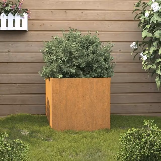 Berkfield Home Brown Corten Steel Ornamental Garden Planter Tub W/D/H: 32 x 30 x 29 cm – 1