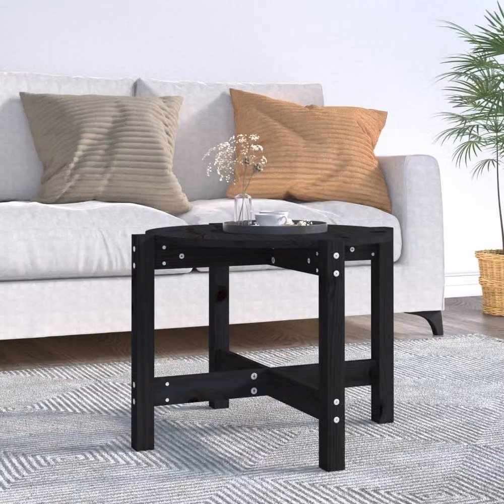 Berkfield Home Round Black Solid Pine Wood Coffee Table W: 62.5 cm, H: 45 cm, D: 45 cm – 2