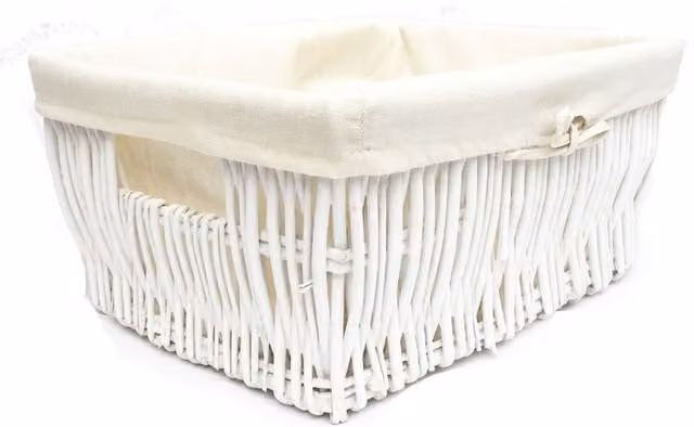 Topfurnishing Large Open Weave Wicker Storage Basket with Lining, White, Width: 40 cm