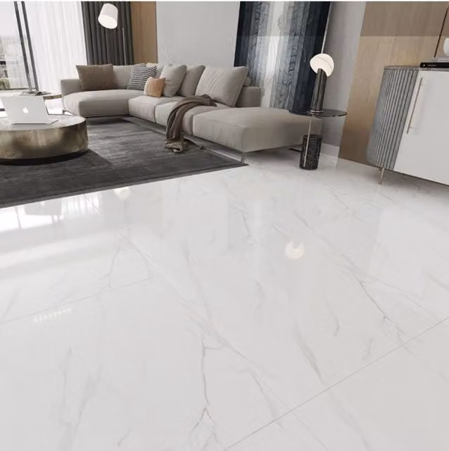 Living and Home 12-Piece Marble Texture Self-Adhesive PVC Flooring Tiles in Beige and White – 1