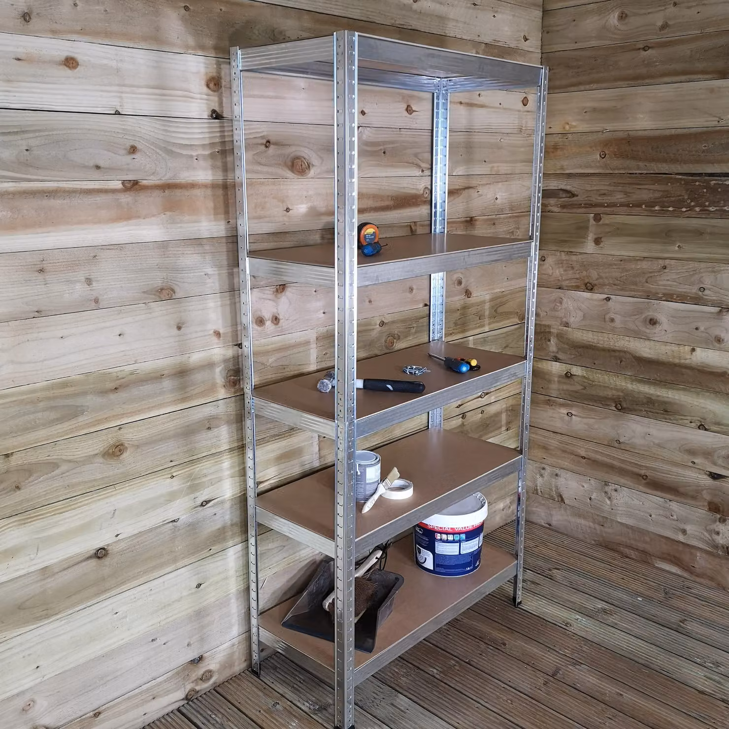 Samuel Alexander Set of 2 Heavy Duty 5 Tier Metal and MDF Storage Racking Units in Silver, W/D/H: 90 x 40 x 180 cm – 4