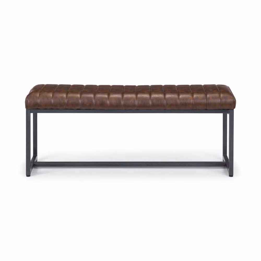 Cheshire Premium Kingsley Brown Synthetic Leather Upholstered Bench with Metal Frame – 3