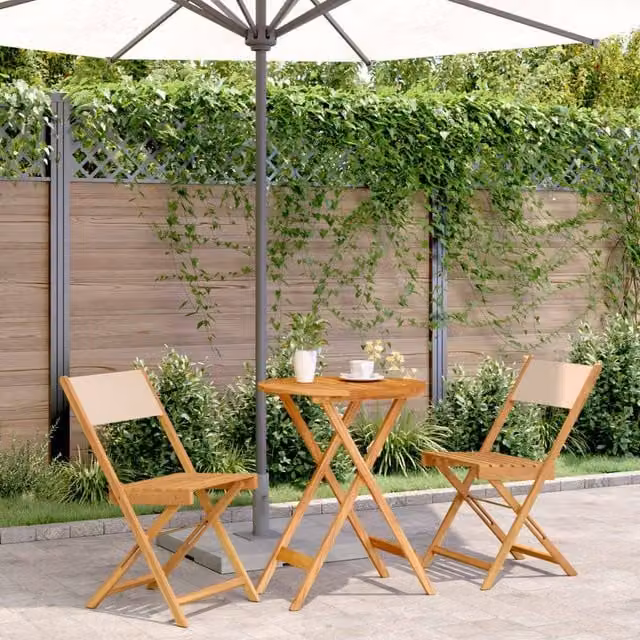 Berkfield Home 3 Piece Scandinavian Bistro Set in Beige Fabric and Acacia Wood