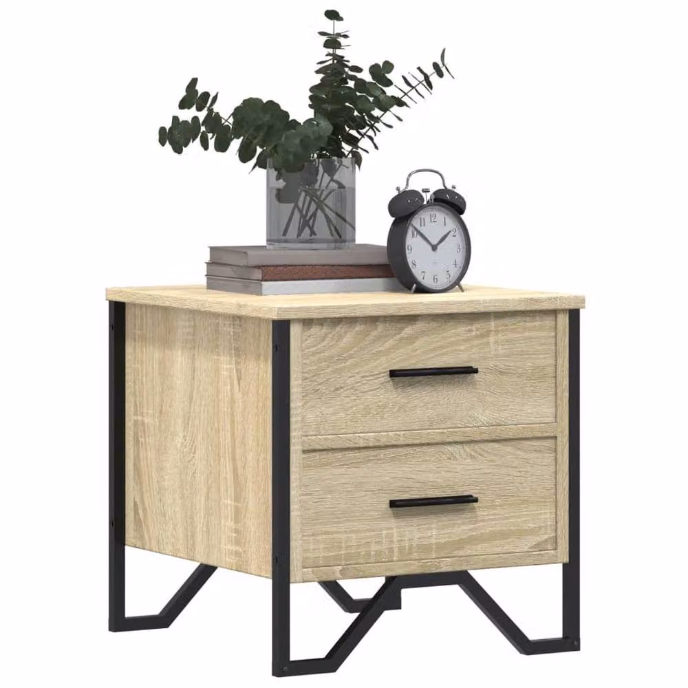 Berkfield Home Set of 2 Bedside Cabinets in Sonoma Oak and Light Tan, W/D/H: 40 x 41 x 40 cm – 3
