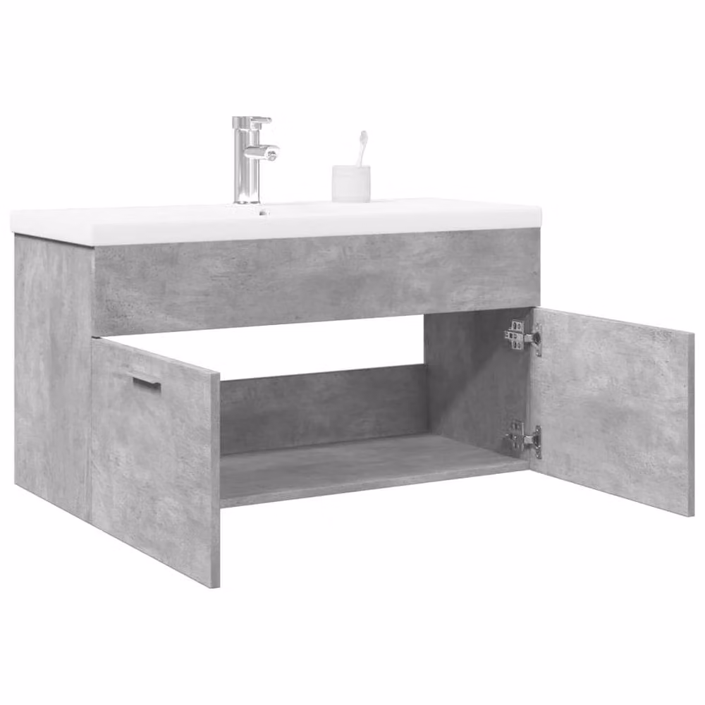 Berkfield Home Wall Mounted Bathroom Sink Cabinet with Built-in Basin in Matt Concrete Grey – 2