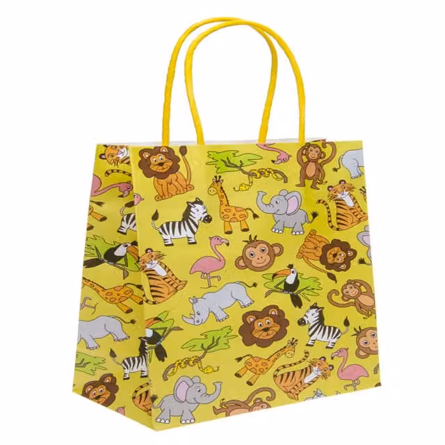 LG-Imports Pack of 12 Wild Animals Paper Gift Bags for Children in White and Multicolour