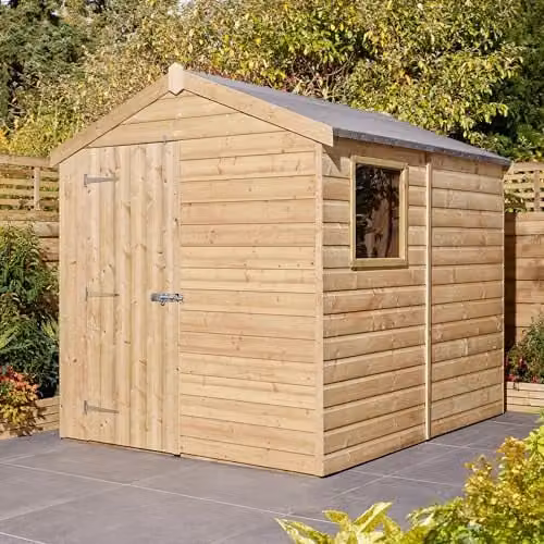 Rowlinson Premier Shiplap Single Door Apex Shed in Natural Brown with Window and Floor, W: 183 cm, D: 244 cm, H: 220 cm – 1