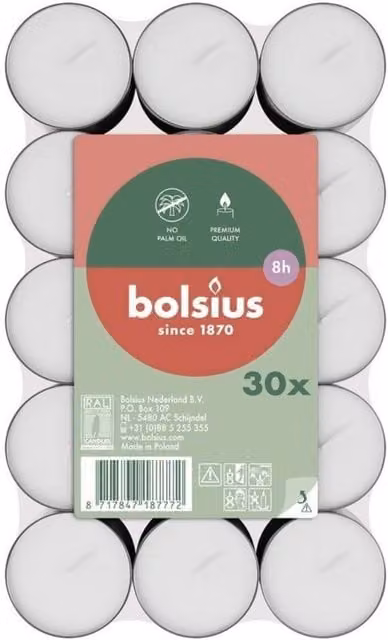 Bolsius White Classic Tealights, 30 Pack