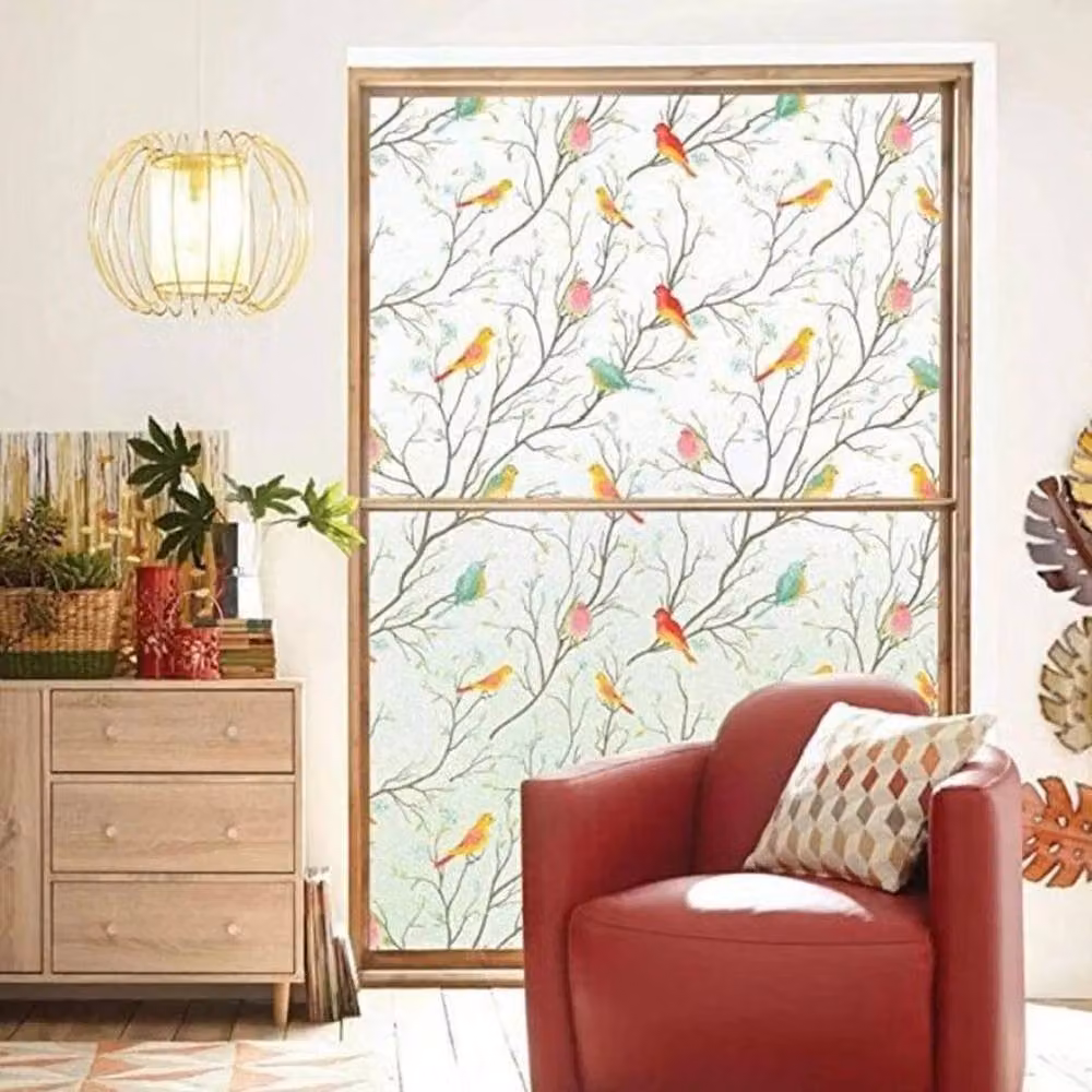 SPETLEK Frosted Bird Removable Window Film, Multicolour Stained Glass Privacy Film, W: 45 cm x H: 200 cm – 2