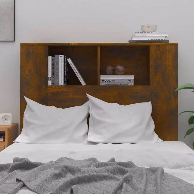 Berkfield Home Headboard Cabinet in Smoked Oak Brown, W: 100 cm, D: 18.5 cm, H: 104.5 cm – 1